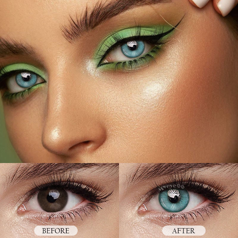 MYEYEBB Magic Coral Cyan Green Prescription Colored Contact Lenses - image 4