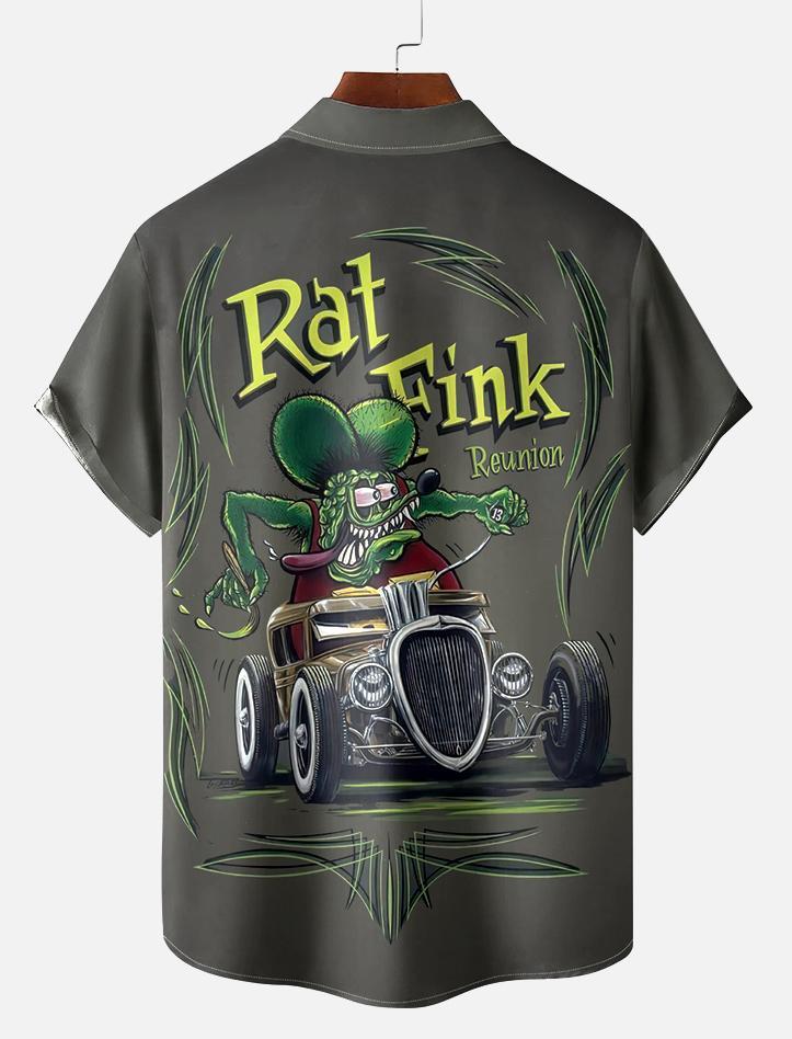 Men's Nostalgic Anime Character Retro Car Short Sleeve Shirt