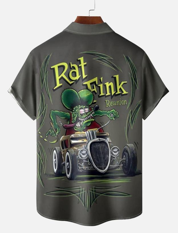 Men's Nostalgic Anime Character Retro Car Short Sleeve Shirt