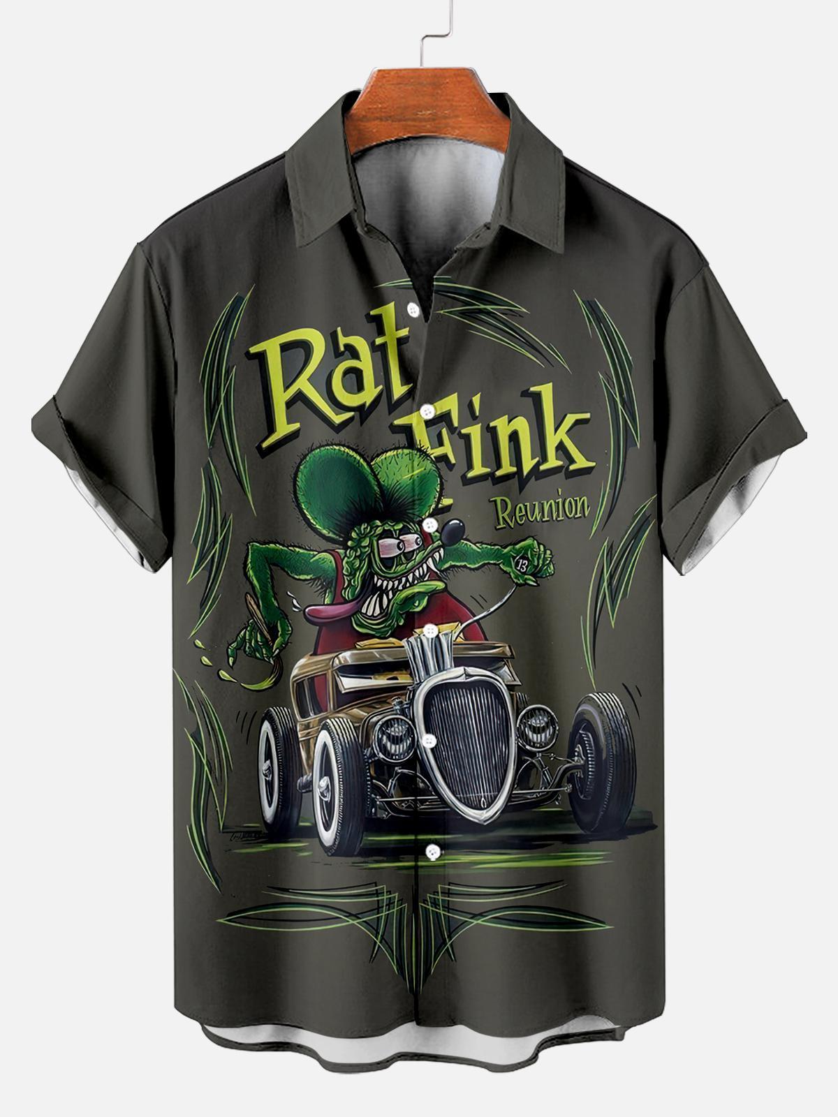 Men's Nostalgic Anime Character Retro Car Short Sleeve Shirt