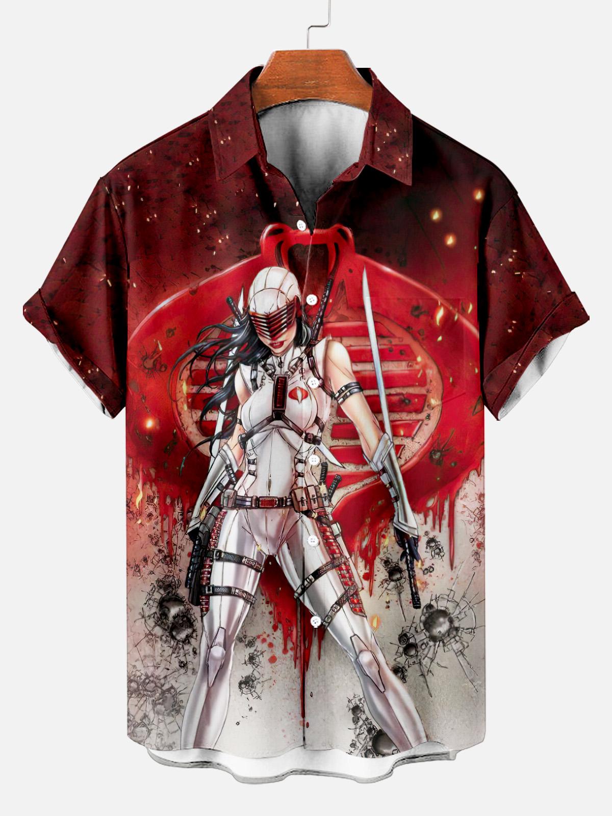 Men's Classic Retro War Cartoon Short Sleeve Shirt