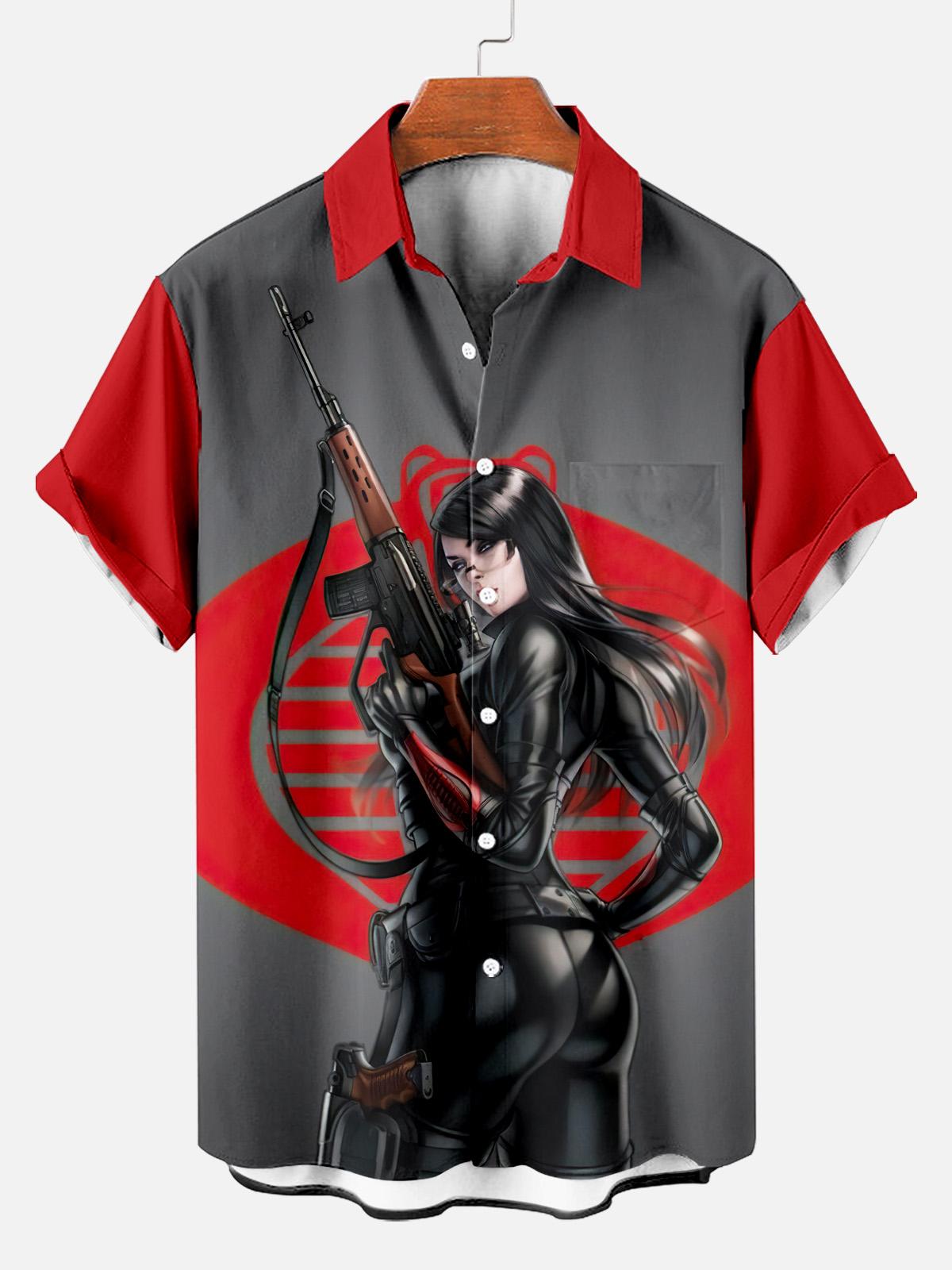 Men's Classic Retro War Cartoon Short Sleeve Shirt