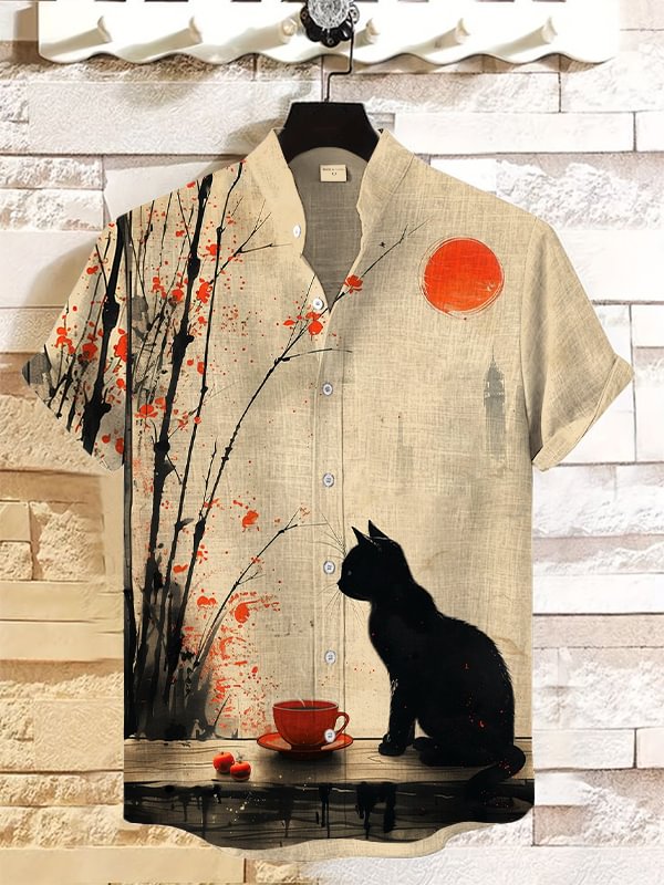 Men's Japanese Art Pattern Short Sleeve Shirt