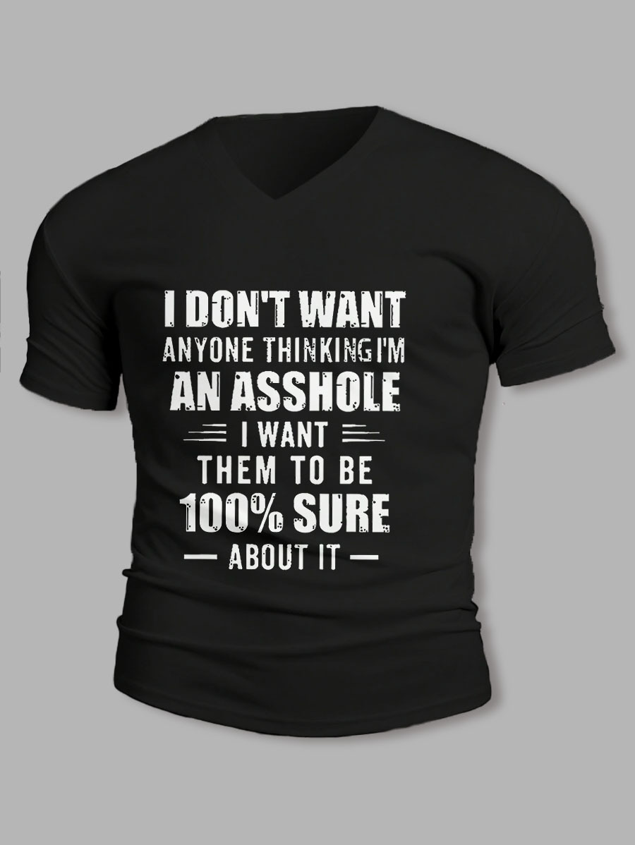 Men's Slogan Text V-Neck Short Sleeve T-Shirt