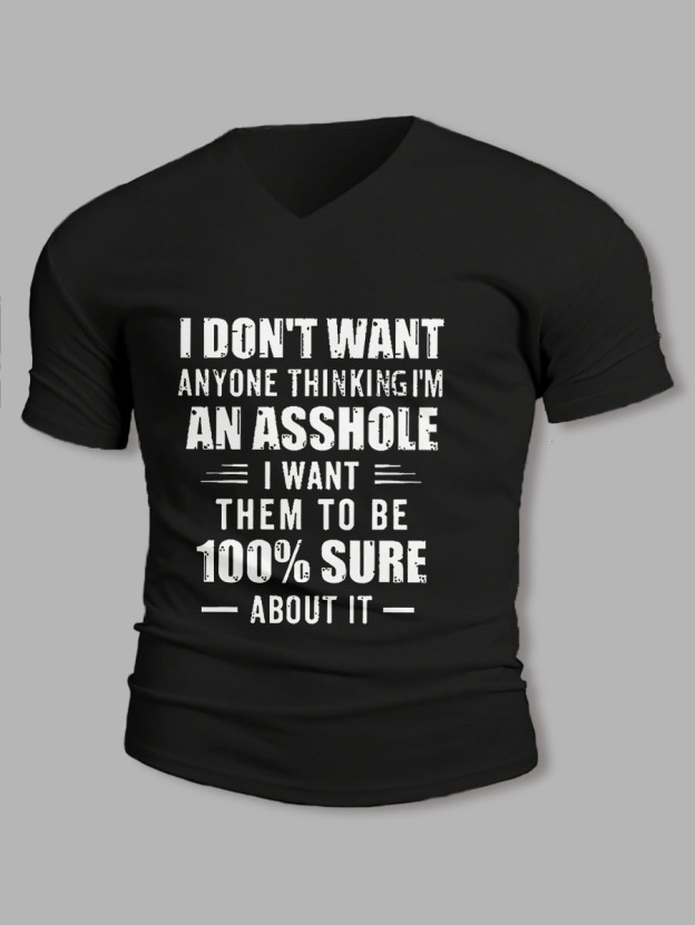 Men's Slogan Text V-Neck Short Sleeve T-Shirt