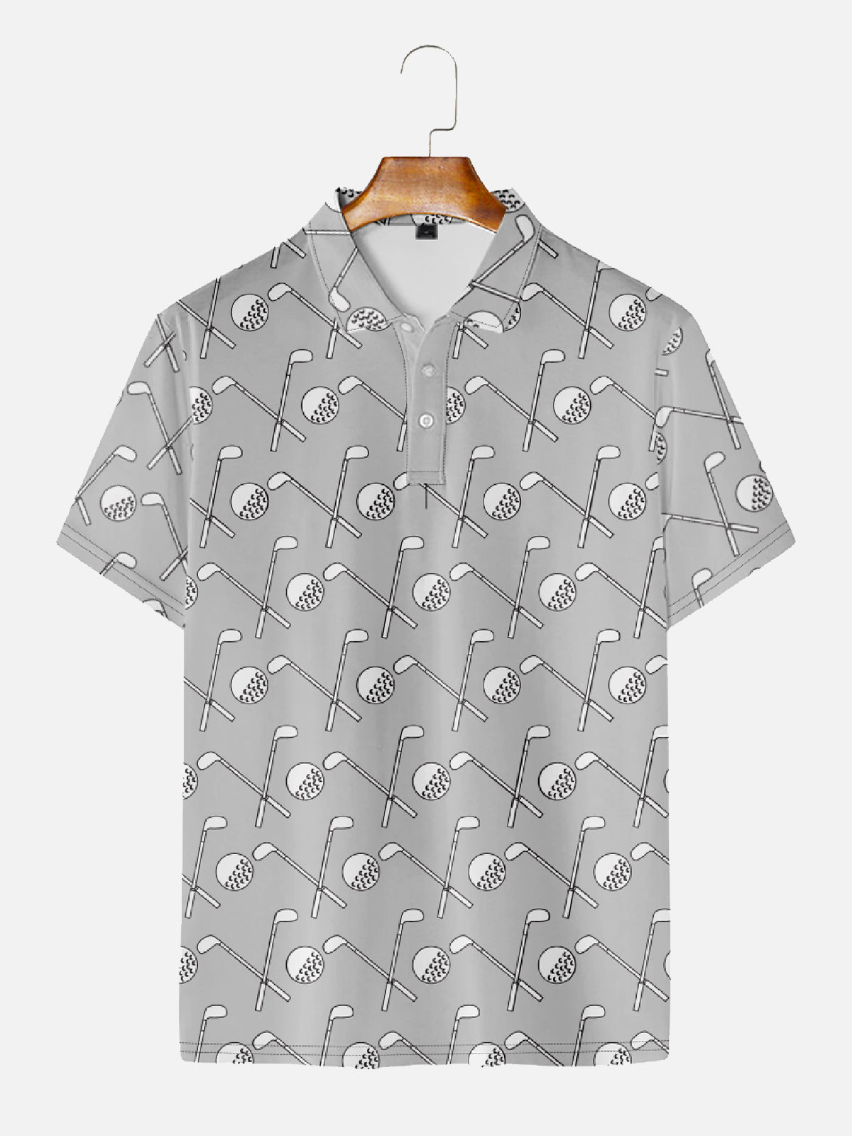 Men's All Over Golf Putters and Balls Print Short Sleeve Polo Shirt