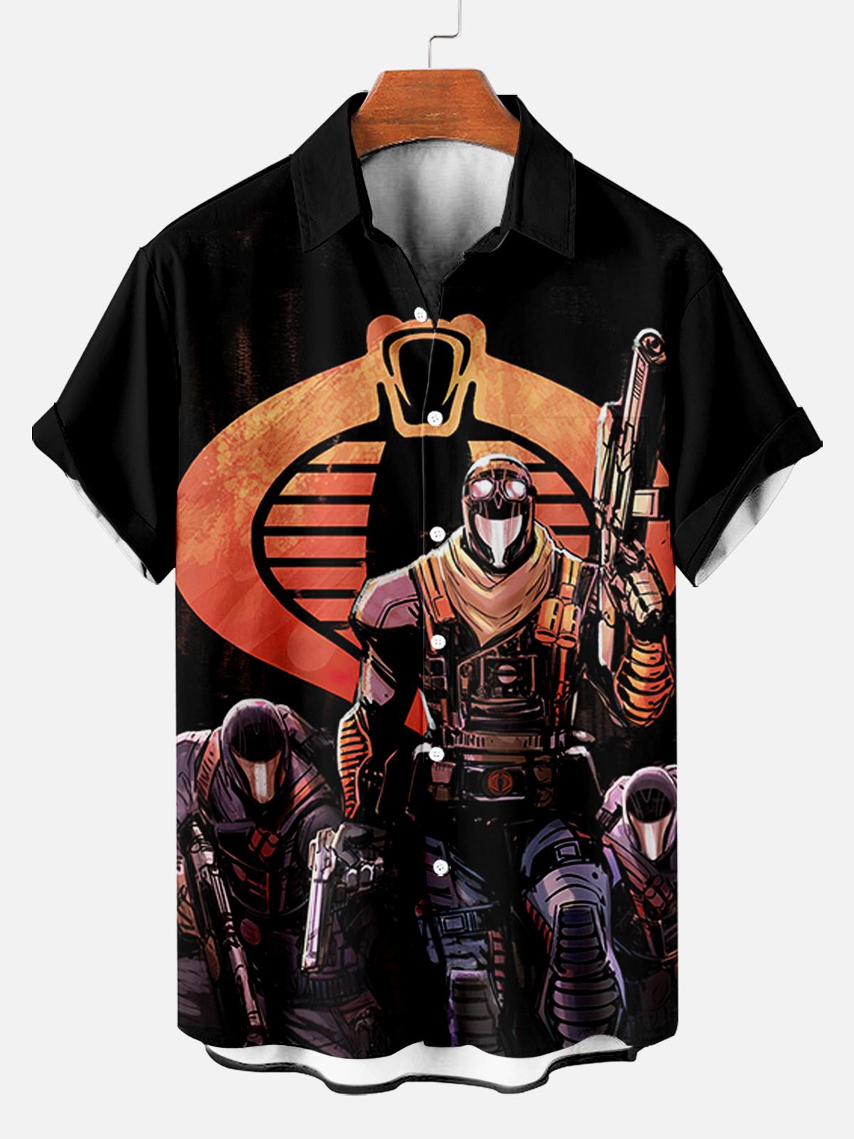 Men's Classic Retro War Cartoon Short Sleeve Shirt