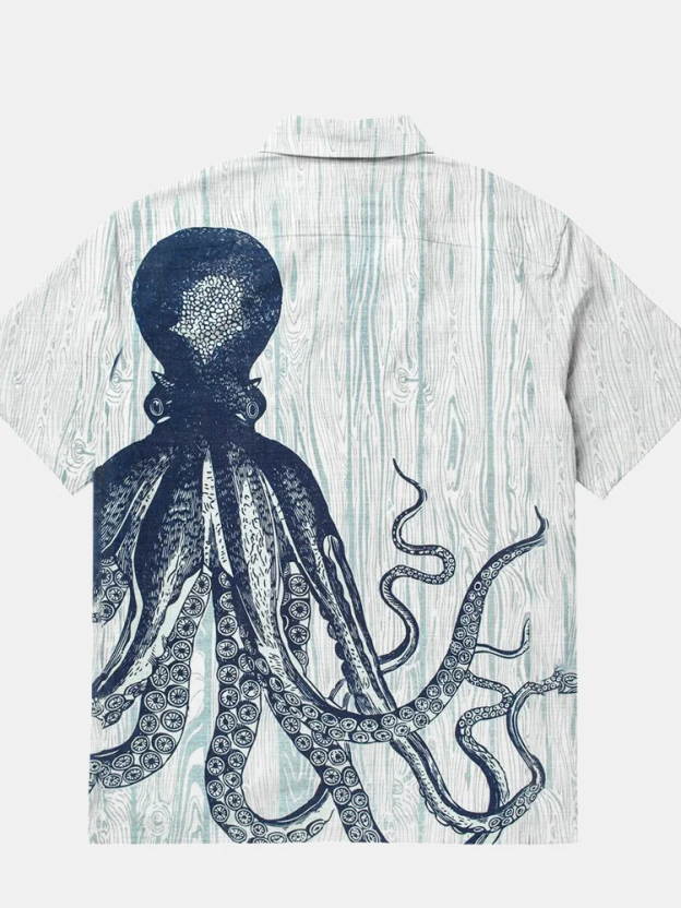 Men's Eastern Woodgrain Octopus Printed Hawaiian Short sleeved Shirt