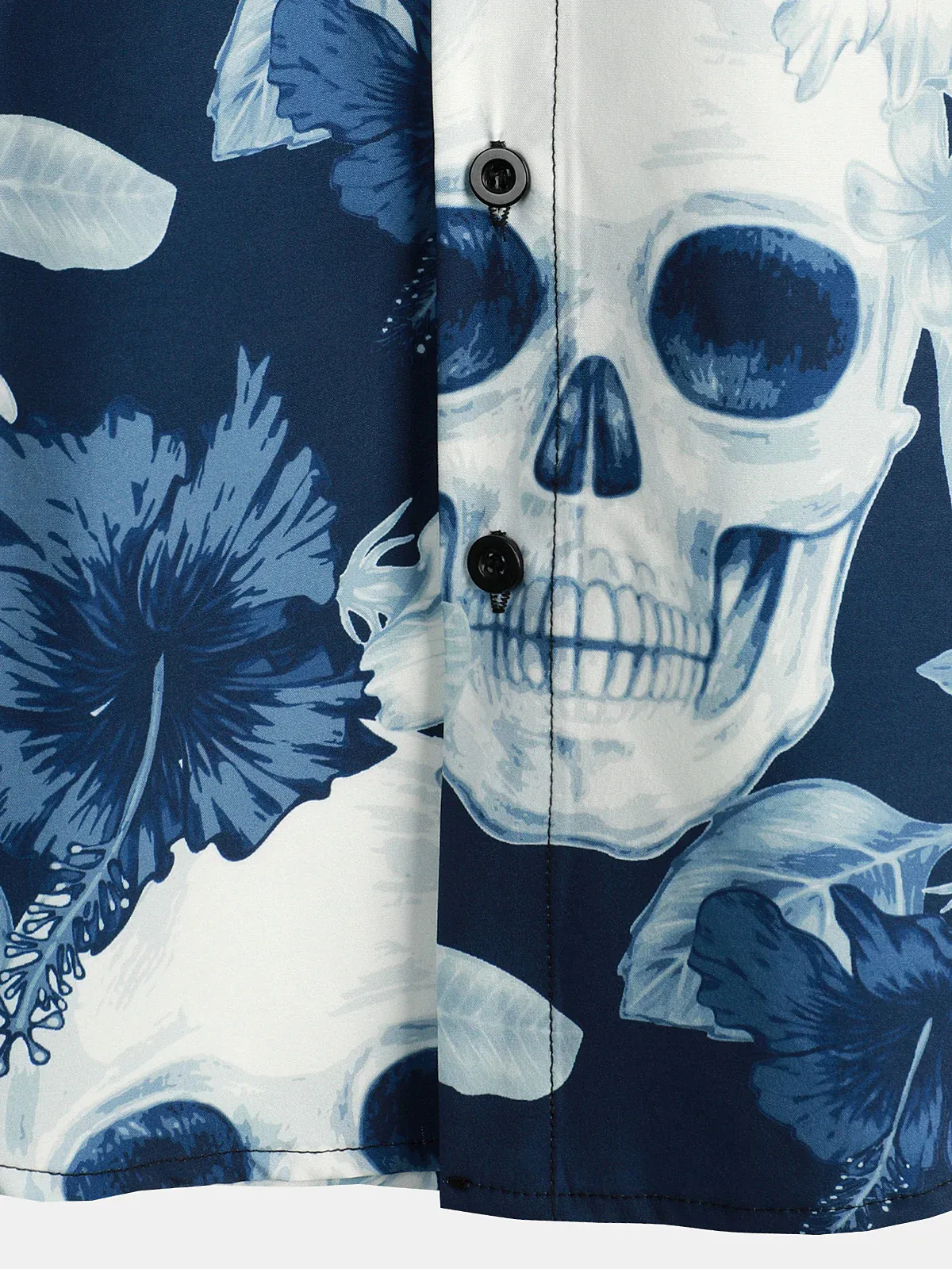 Men's Casual Art Skull Floral Frame Printed Lapel Short Sleeve Shirt