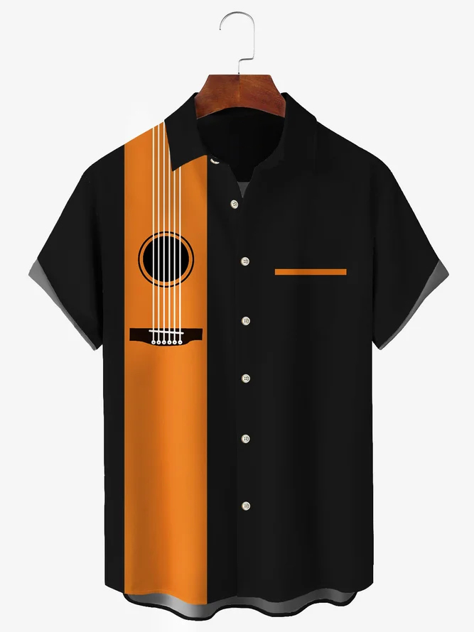 Men's Music Casual Bowling Lapel Short Sleeve Shirt