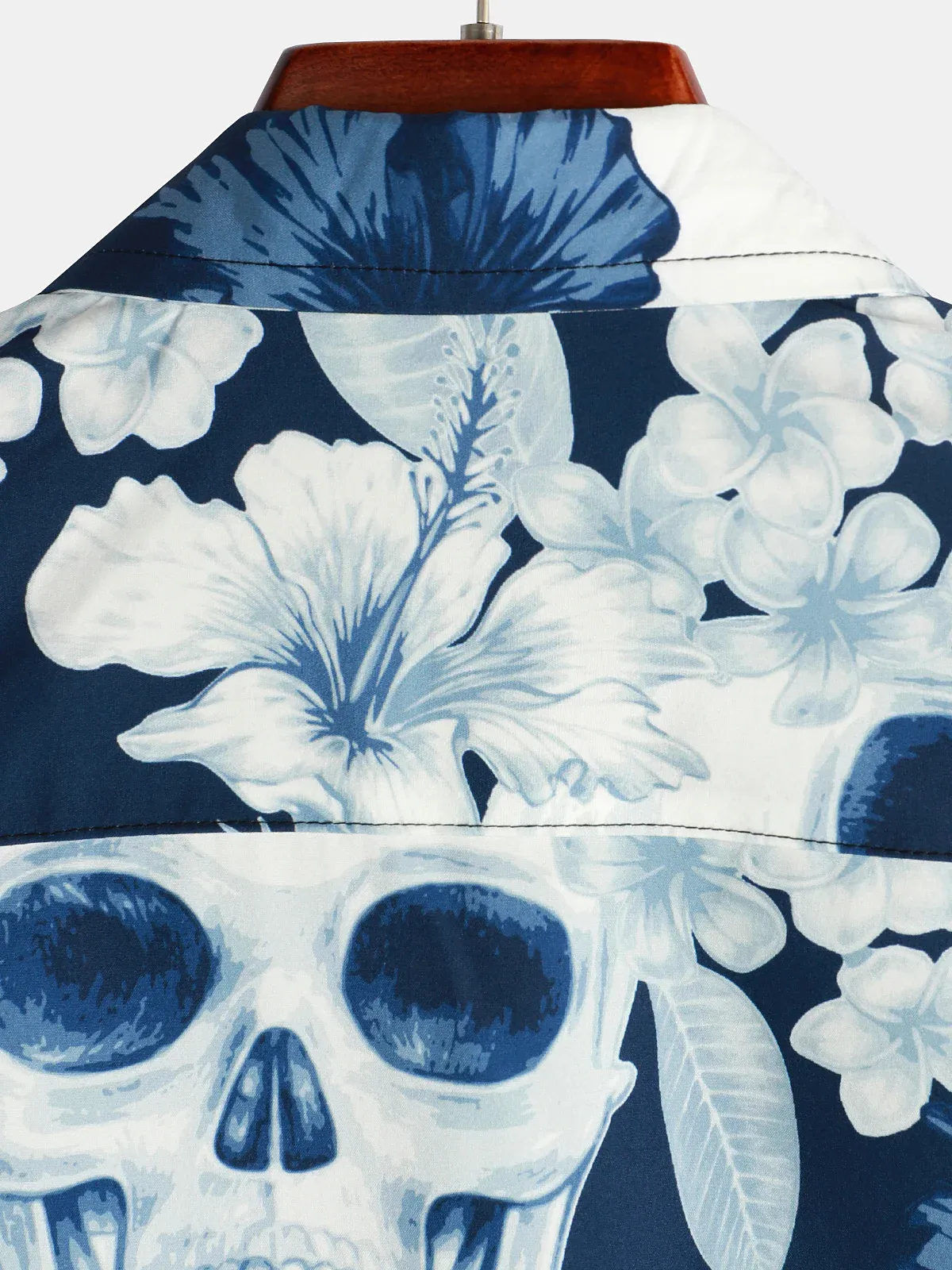 Men's Casual Art Skull Floral Frame Printed Lapel Short Sleeve Shirt