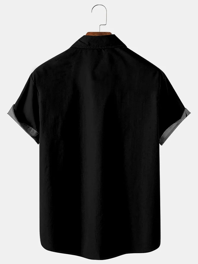 Men's Music Casual Bowling Lapel Short Sleeve Shirt