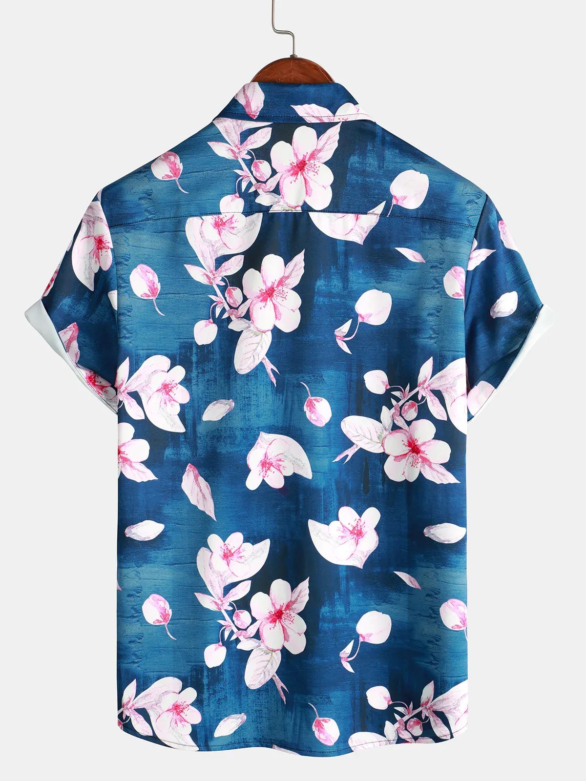 Men's Casual Gradient Floral Frame Printed Lapel Short Sleeve Shirt