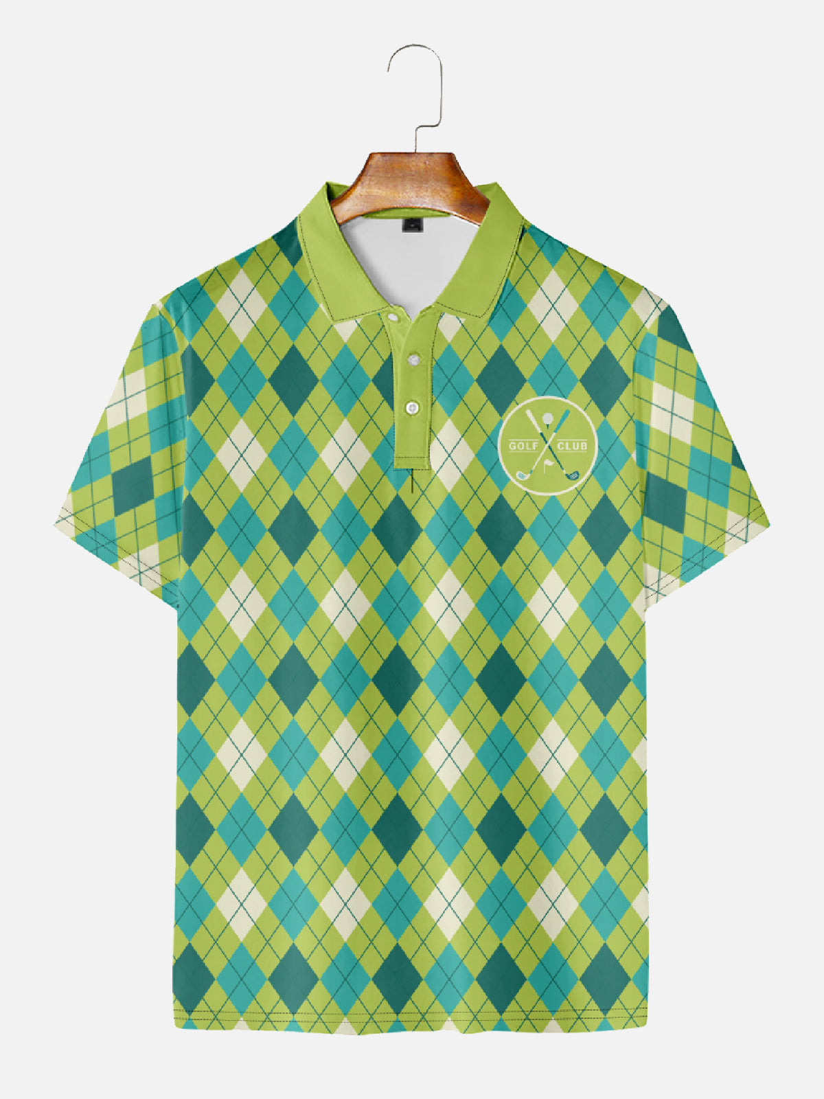 Men's Green Checkered Golf Short Sleeve Polo Shirt