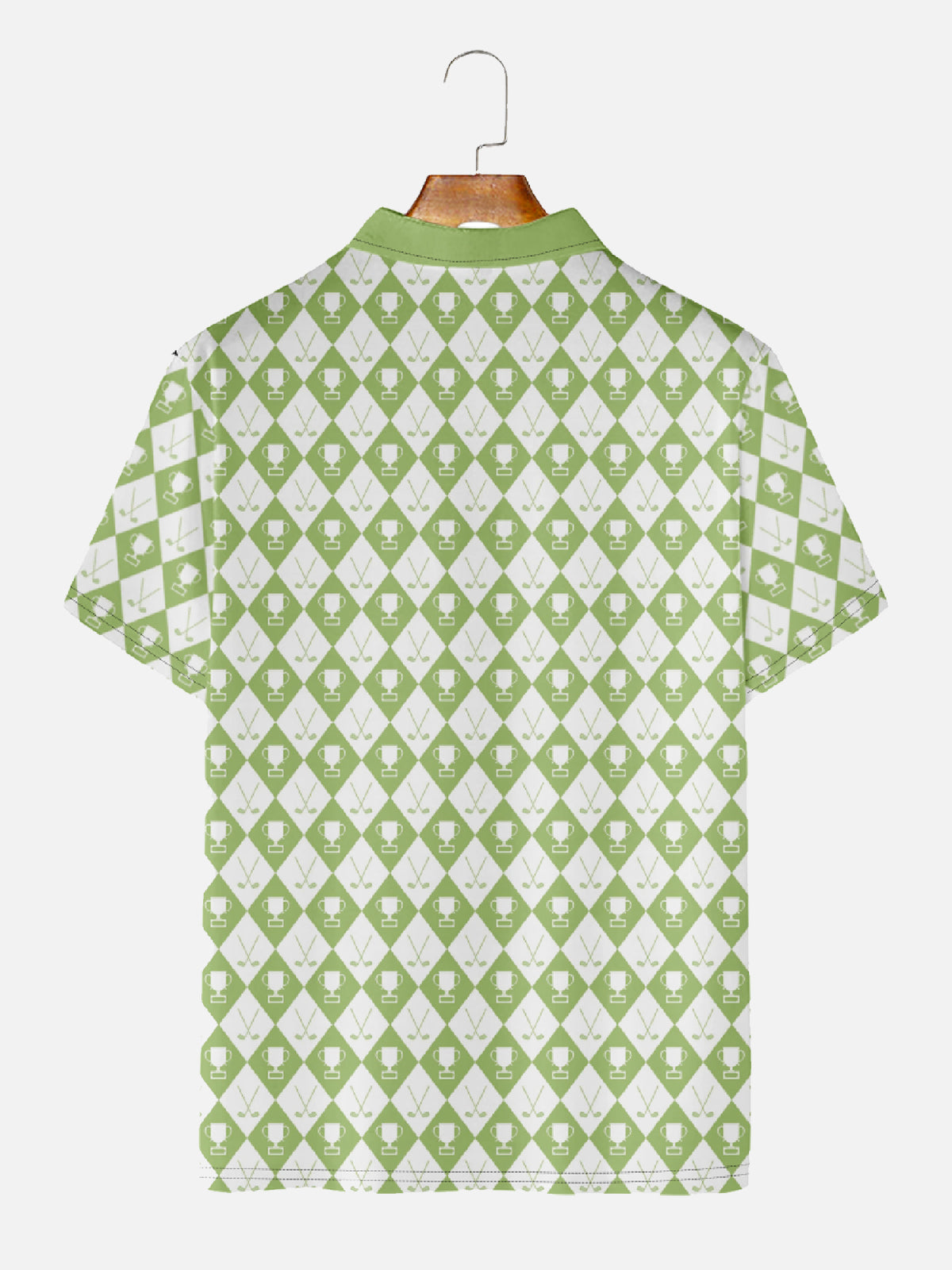 Men's Green Diamond Checkers All Over Trophy Short Sleeve Polo Shirt
