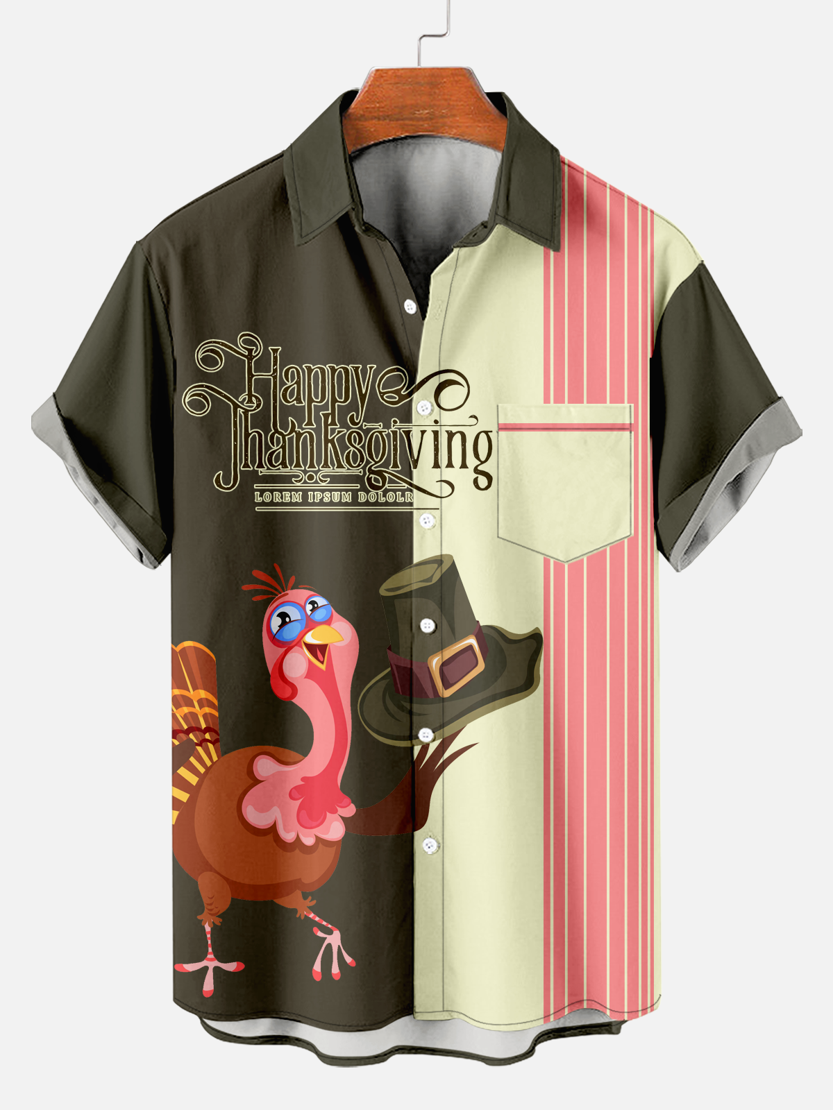 Men's Comfort Thanksgiving Turkey Stripe Print Shirt