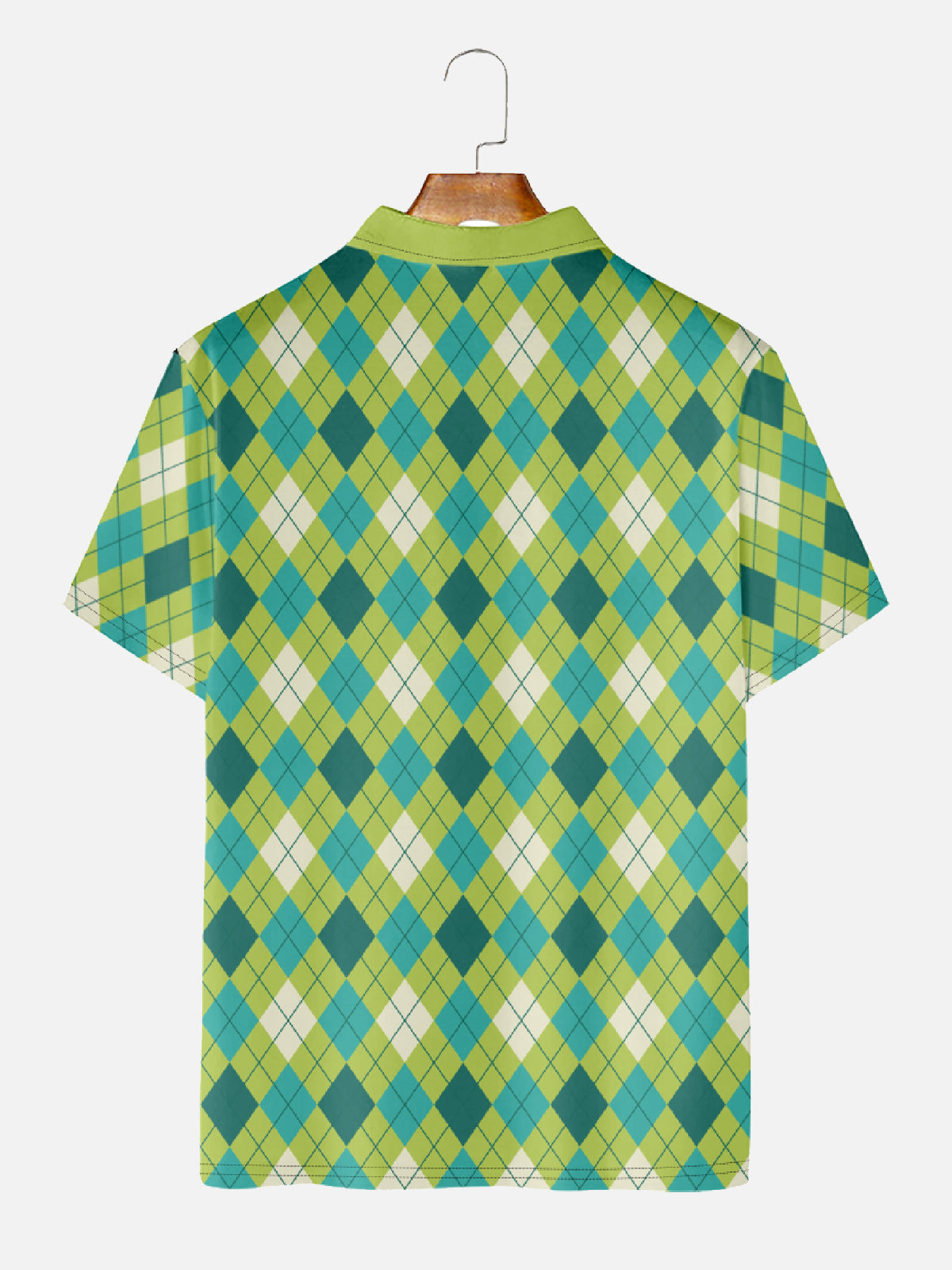 Men's Green Checkered Golf Short Sleeve Polo Shirt