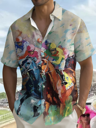 Men's Horse Racing Graphic Short Sleeve Shirt