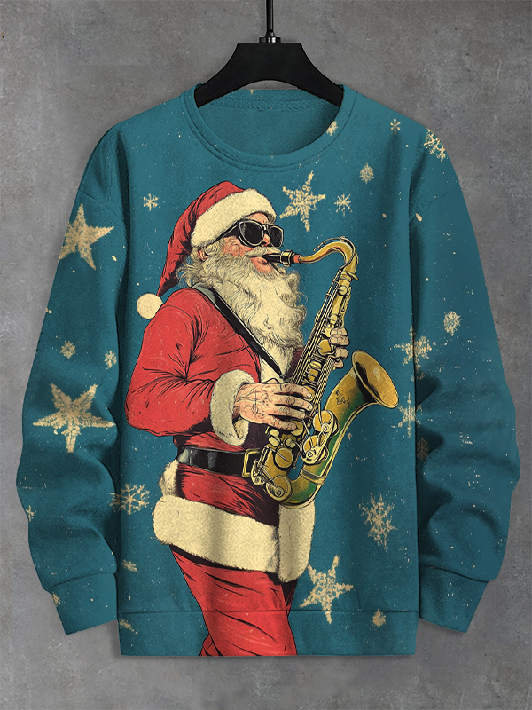 Men's Santa Claus Playing Saxophone Print Casual Sweatshirt