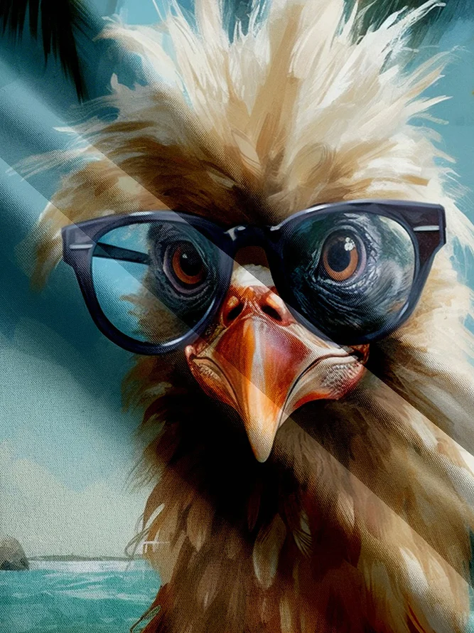 Men's Casual Resort Glasses Chicken Print Lapel Short Sleeve Shirt