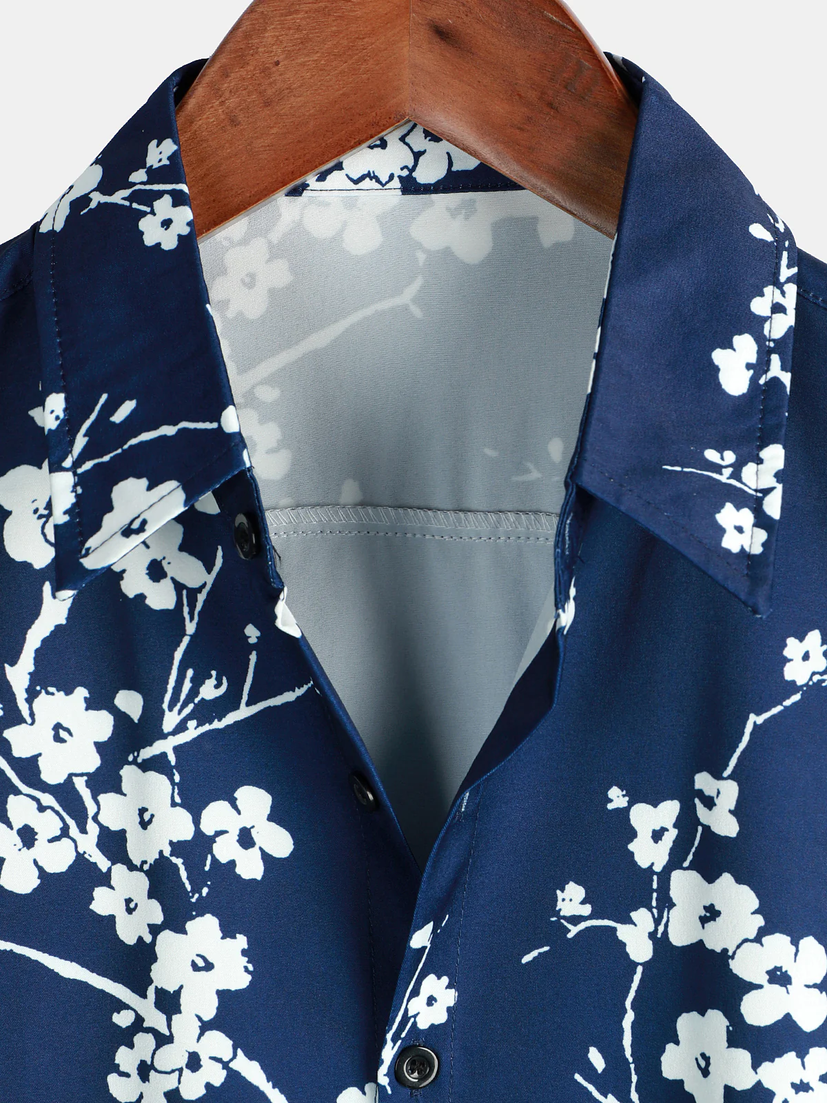 Men's Casual Cherry Blossom Silhouette Print Lapel Short Sleeve Shirt