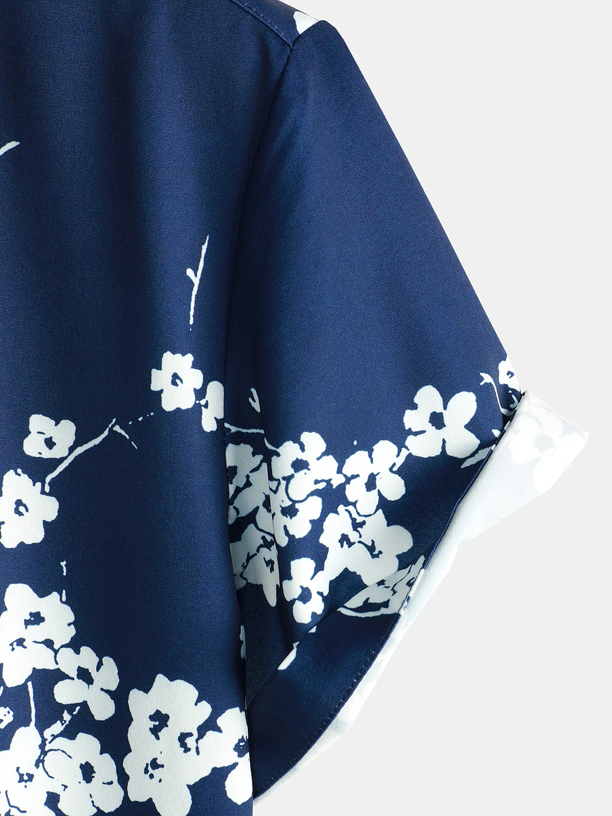 Men's Casual Cherry Blossom Silhouette Print Lapel Short Sleeve Shirt