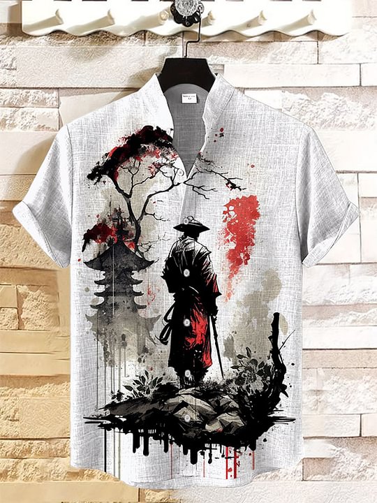 Men's Japanese Art Pattern Short Sleeve Shirt