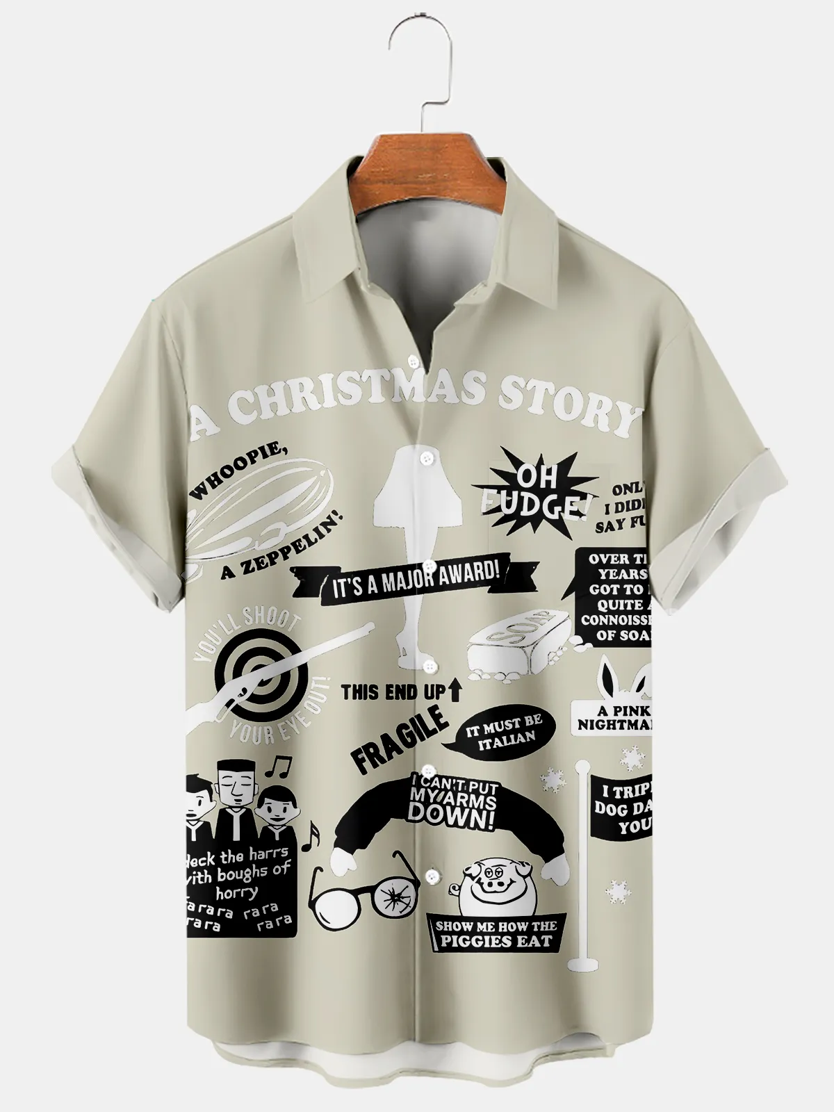 Men's Christmas Vintage Poster Christmas Story Print Casual Short Sleeve Shirt 0374