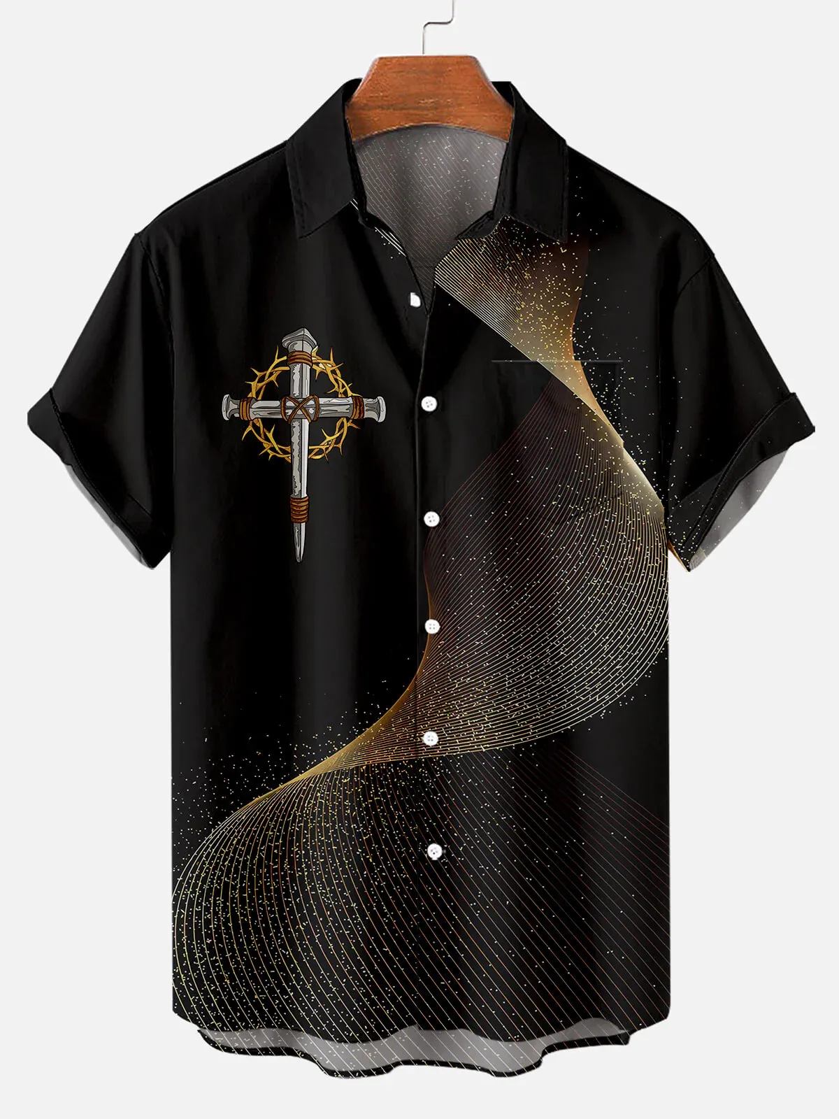 Men's Easter Cross Print Casual Short Sleeve Shirt