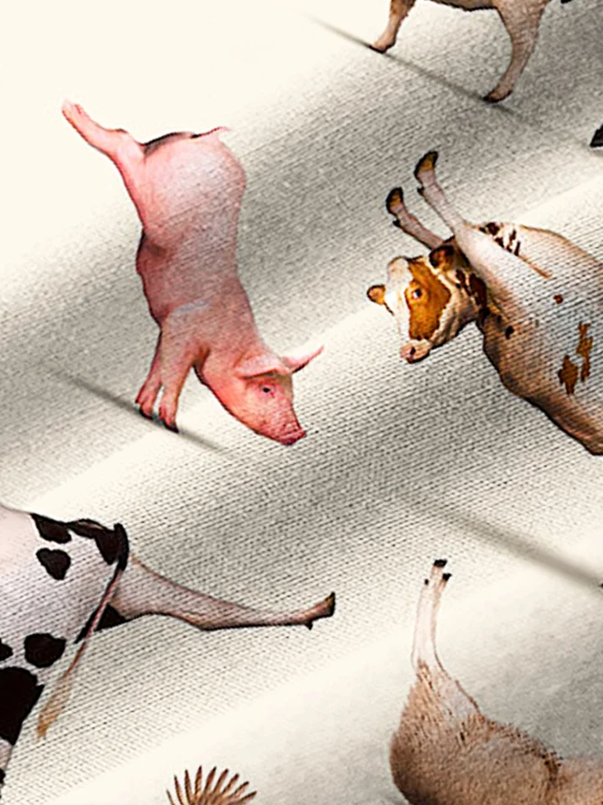 Men's Casual Animal Farm Print Lapel Short Sleeve Shirt