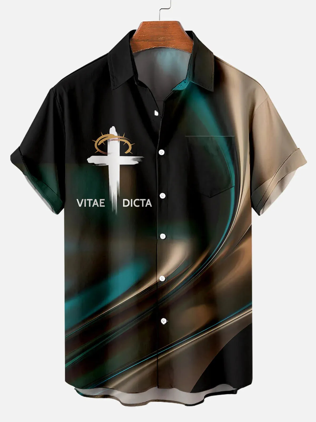 Men's Easter Cross Print Casual Short Sleeve Shirt