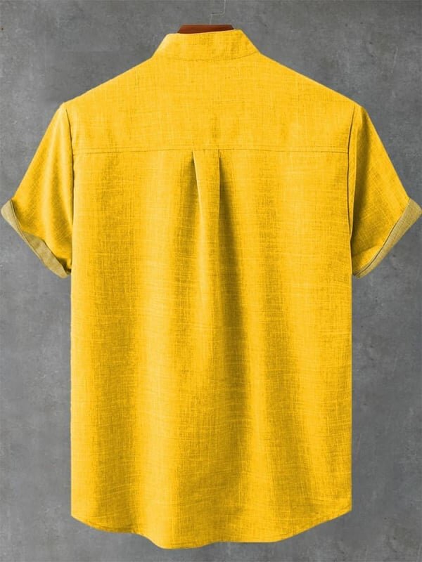 Men's Dachshund Dog Contrast Color Art Print Linen Blend Short Sleeve Shirt