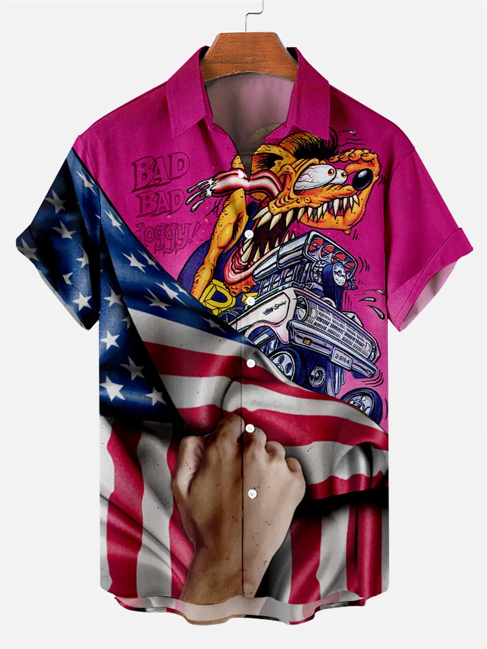 Men's Nostalgic Anime Character Retro Car Short Sleeve Shirt