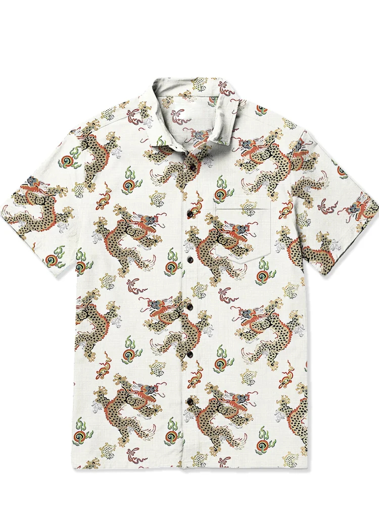 Men's Oriental Literature Dragon print Hawaiian Short sleeved Shirt