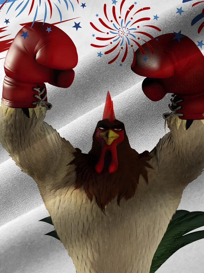 Men's Casual Champion Rooster Printed Lapel Short Sleeve Shirt