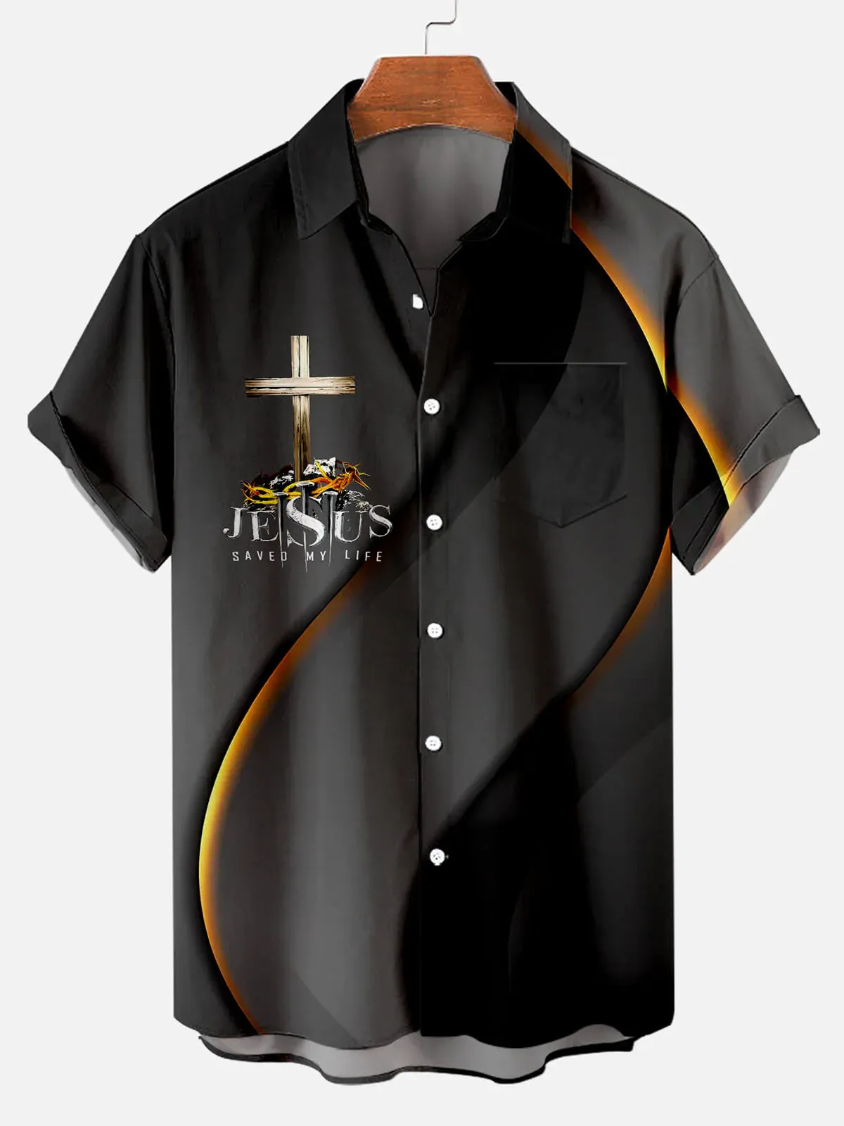 Men's Easter Cross Print Casual Short Sleeve Shirt