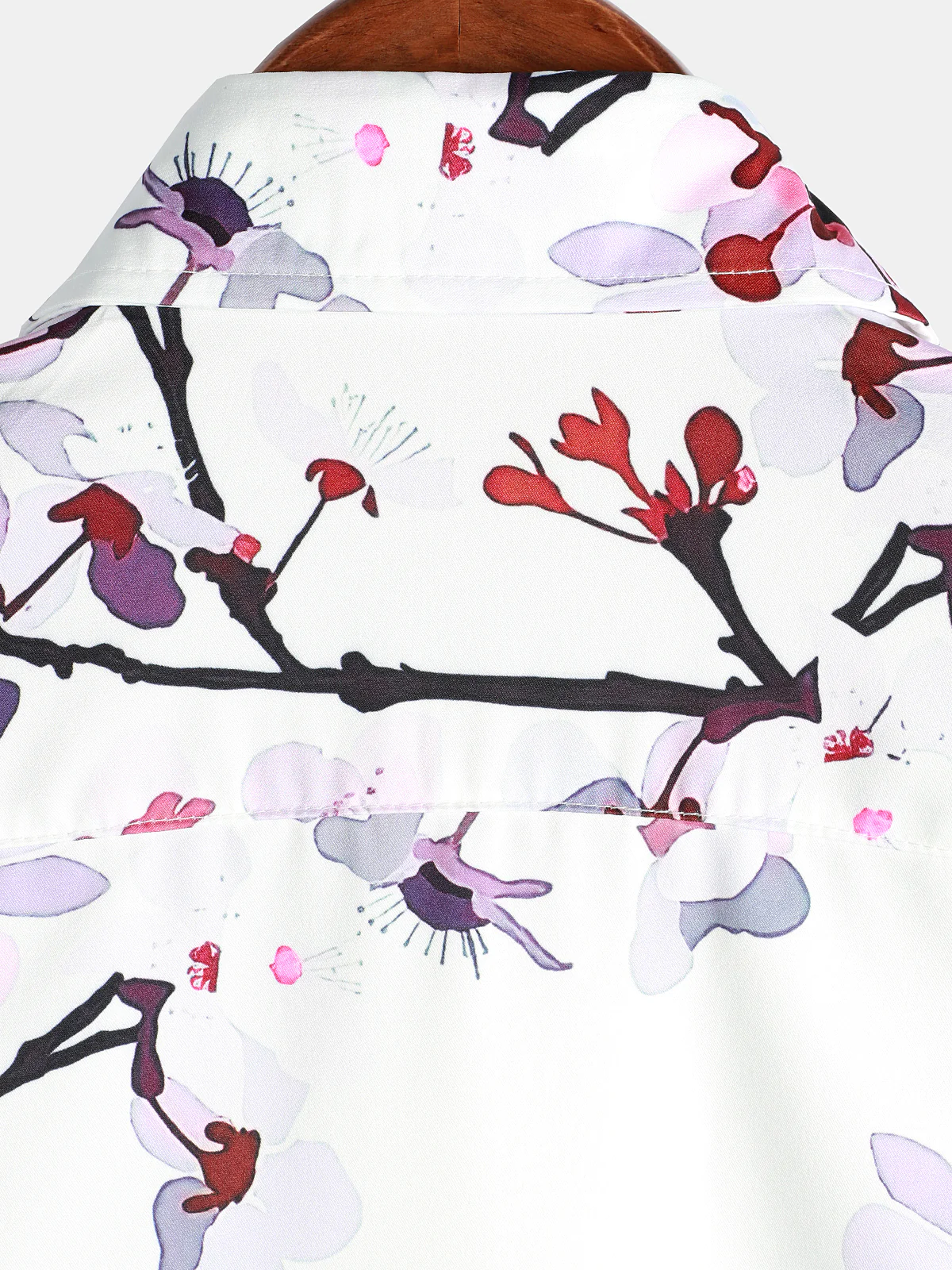 Men's Casual Cherry Blossom Print Lapel Short Sleeve Shirt