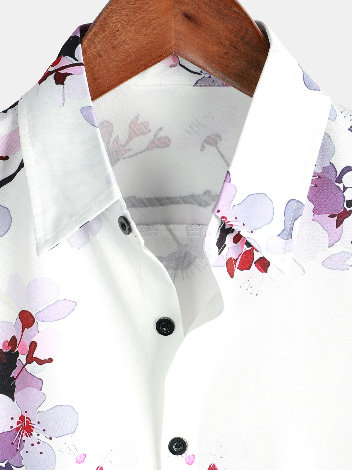 Men's Casual Cherry Blossom Print Lapel Short Sleeve Shirt