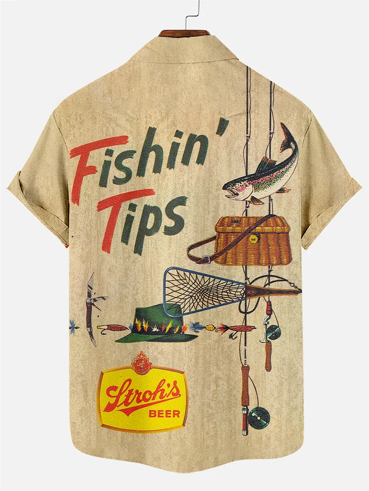 Men's Retro Fishing Tips Graphic Print Short Sleeve Shirt