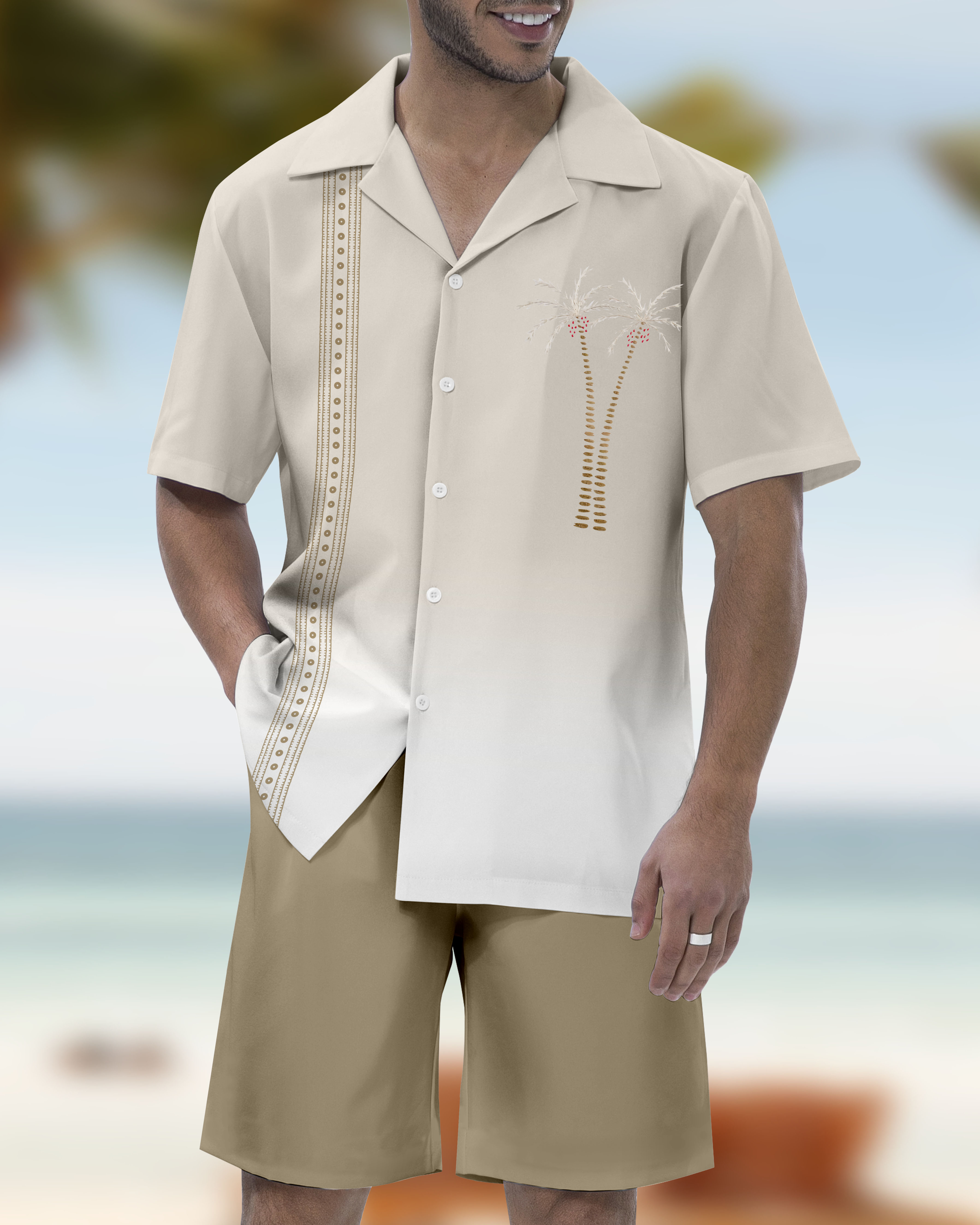 Men's Parrot Head Party Hawaiian Cuban Collar Short Sleeve Shirt Set 057