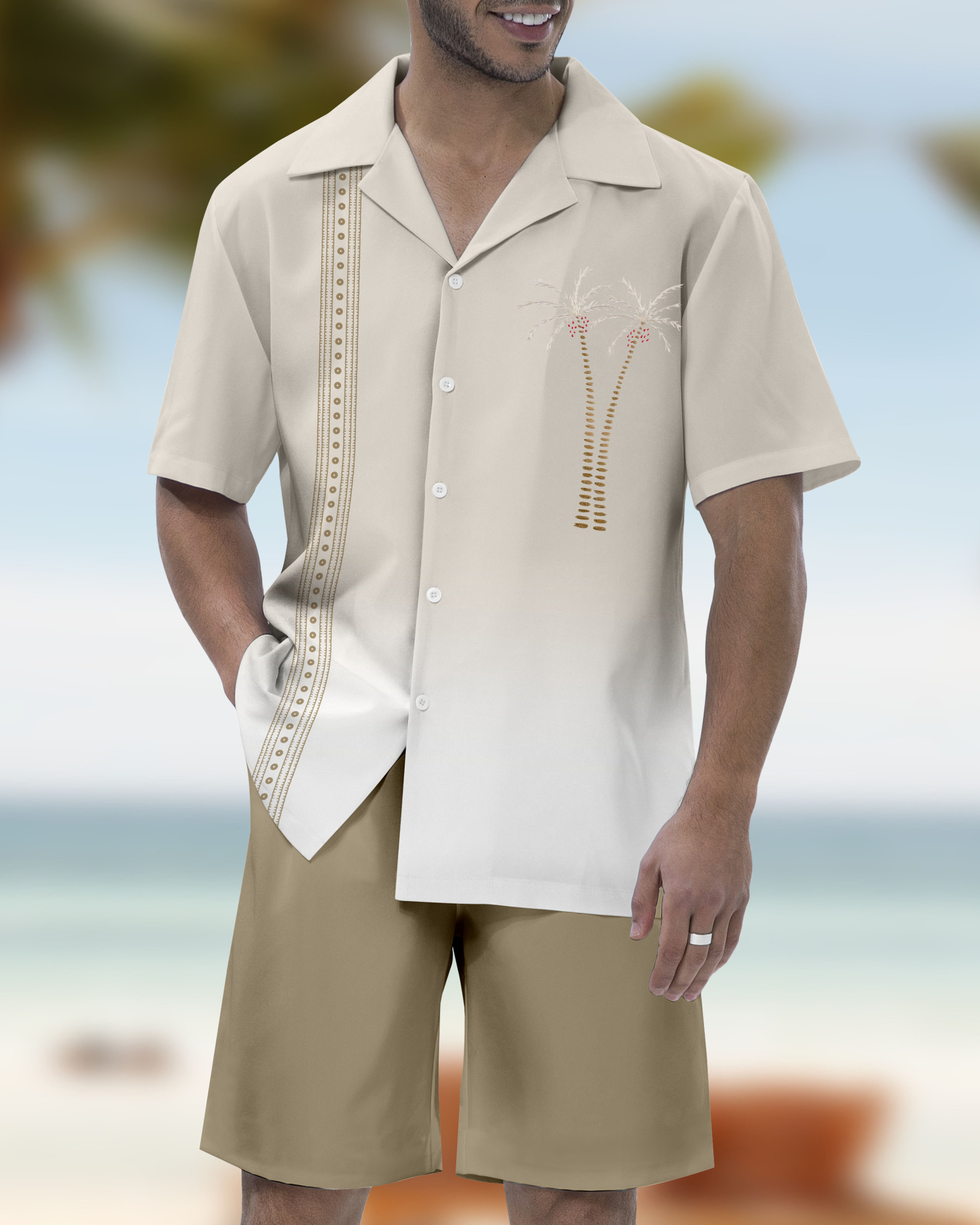 Men's Parrot Head Party Hawaiian Cuban Collar Short Sleeve Shirt Set 0