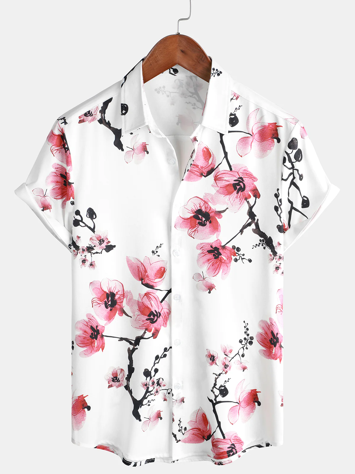 Men's Casual Peach Print Lapel Short Sleeve Shirt
