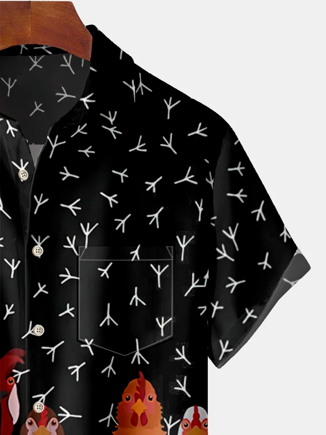 Men's Casual Fun Flock Print Lapel Short Sleeve Shirt