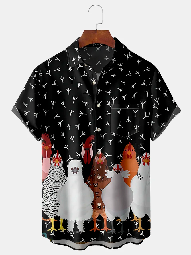Men's Casual Fun Flock Print Lapel Short Sleeve Shirt
