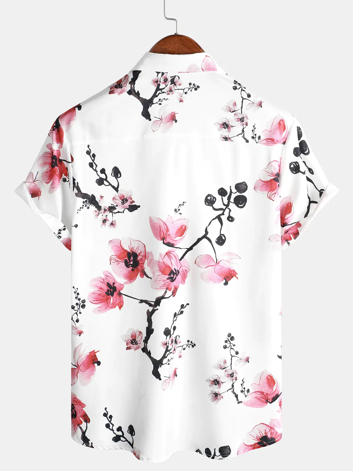 Men's Casual Peach Print Lapel Short Sleeve Shirt
