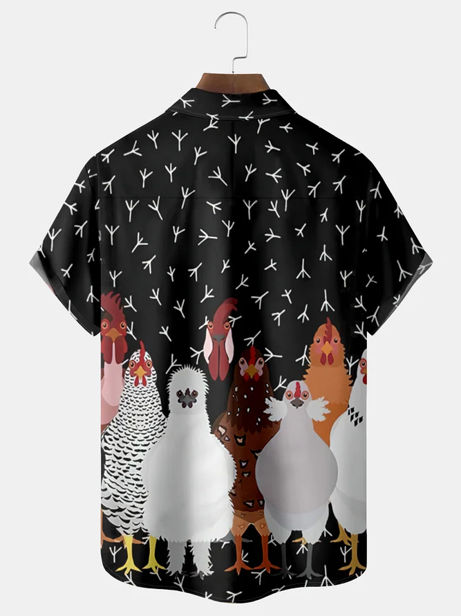 Men's Casual Fun Flock Print Lapel Short Sleeve Shirt