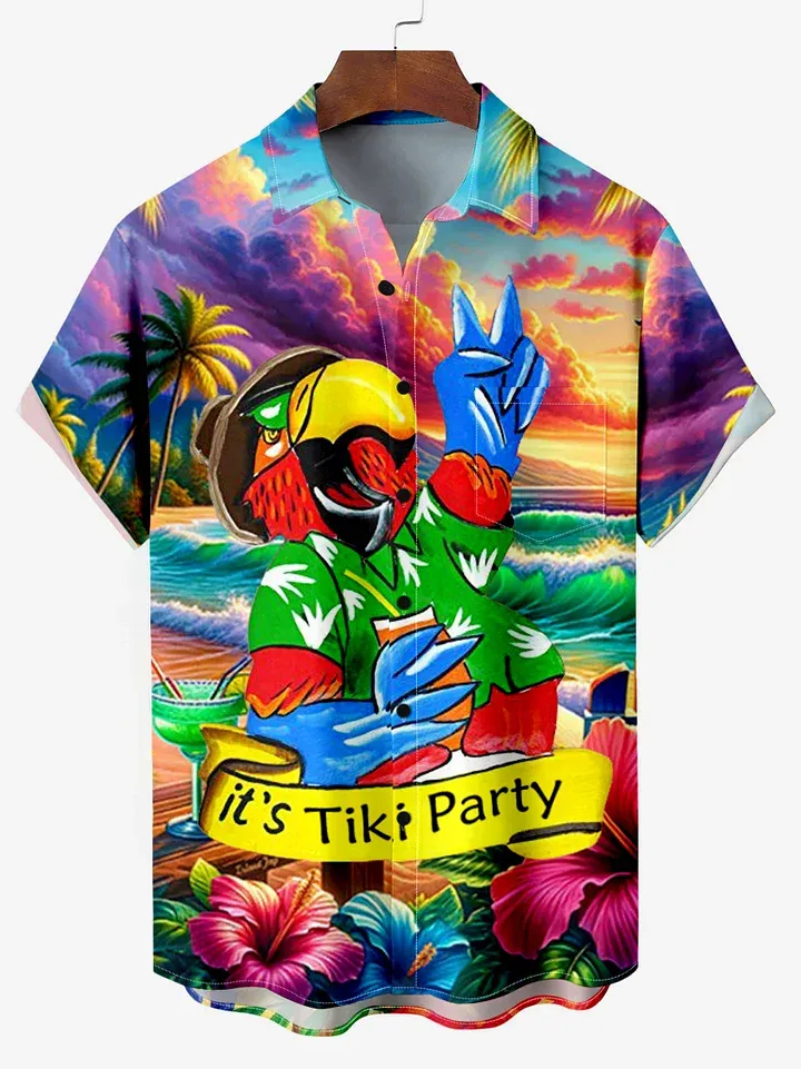 Hawaii Parrot Vacation Tiki Party Short Sleeve Shirt