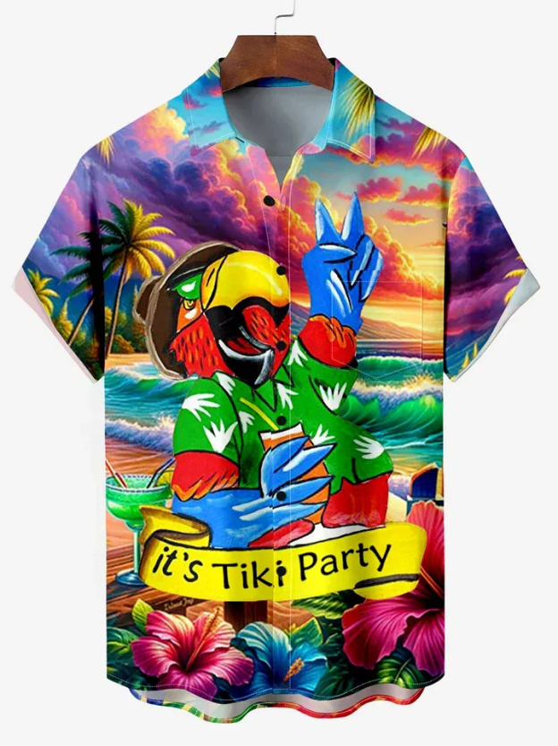 Hawaii Parrot Vacation Tiki Party Short Sleeve Shirt