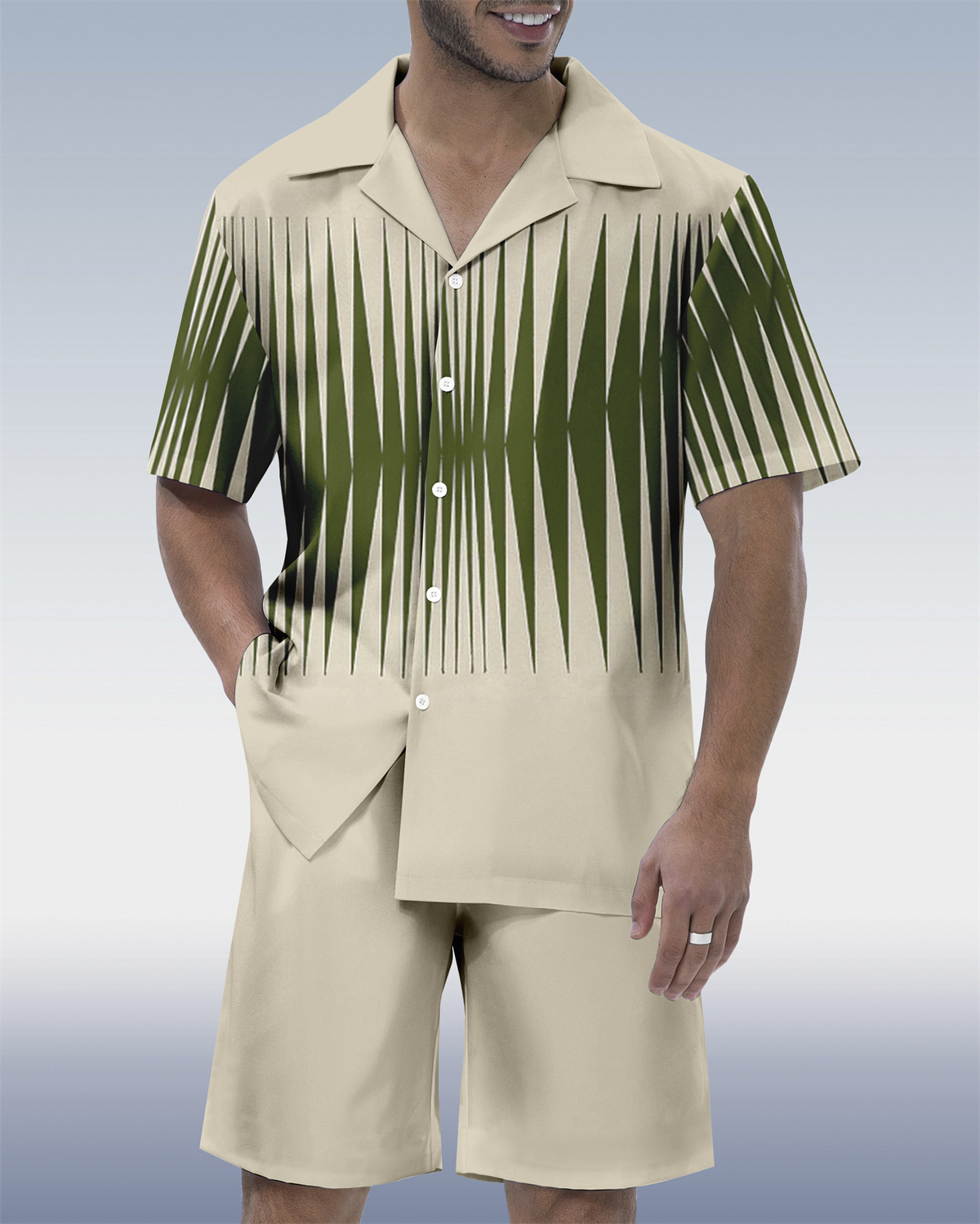 Men's Colorblock Geometric Hawaiian Cuban Collar Short Sleeve Shirt Set