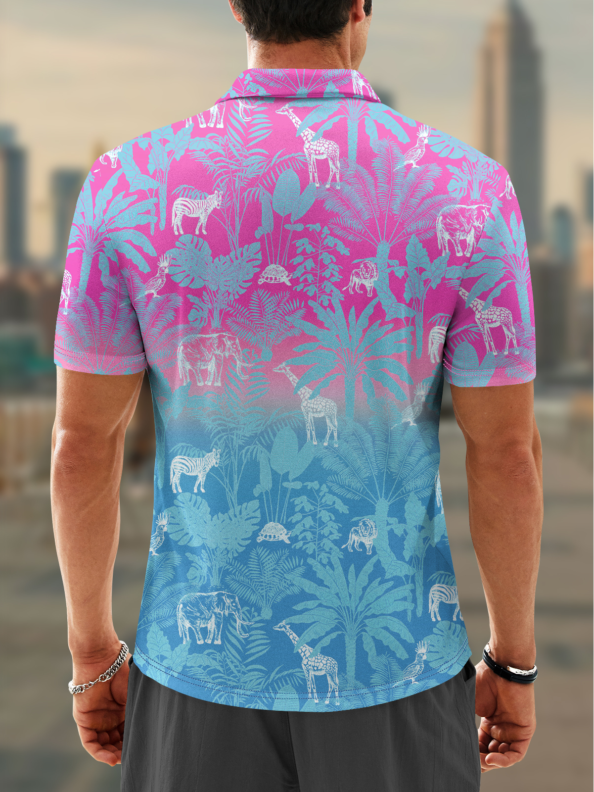 Hardaddy Moisture-wicking Golf Polo Gradient Color Tropical Plants Animals